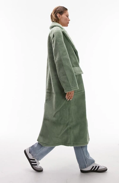 Shop Topshop Faux Fur Longline Coat In Light Green