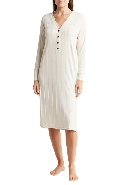 Danskin Long Sleeve Henley Nightgown In Warm Ivory