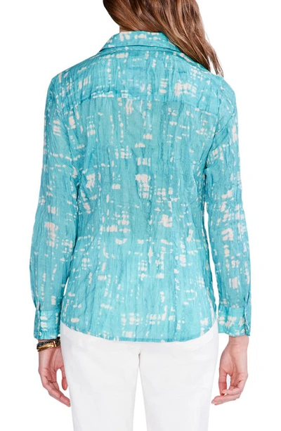 Shop Nic + Zoe Gleaming Crinkle Button-up Shirt In Aqua Multi