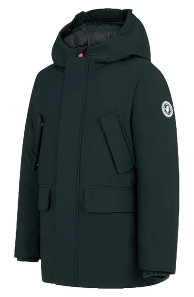 Shop Save The Duck Kids' Theo Hooded Parka In Green Black