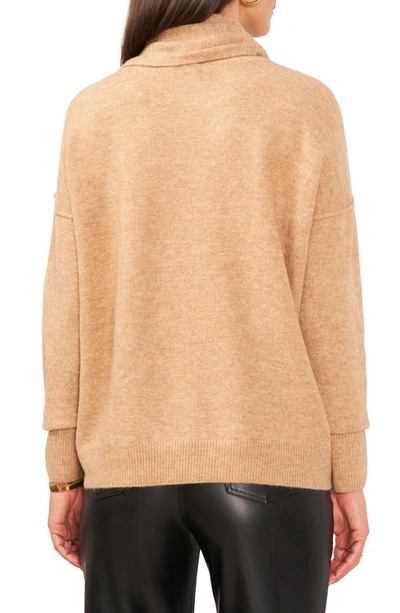 Shop Vince Camuto Crewneck Sweater With Attached Scarf In Latte Hthr