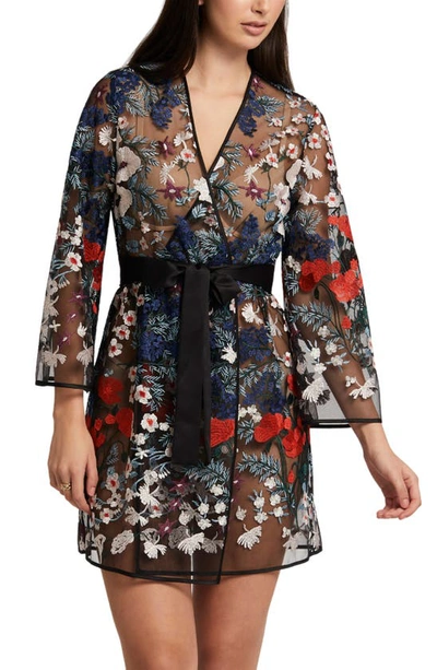 Shop Rya Collection Georgia Floral Embroidered Tie Waist Cover-up Robe In Celestial Mix