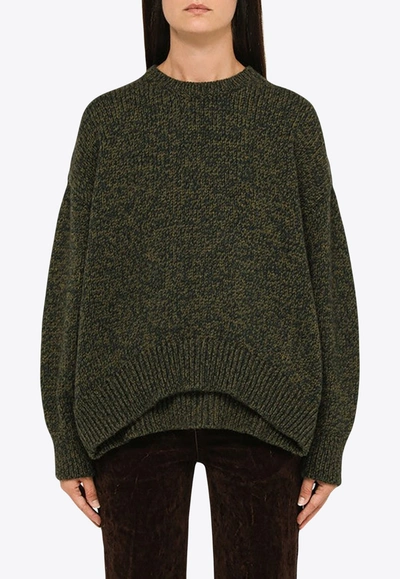 Loewe Convertible Crewneck Wool Sweater In Dark Green