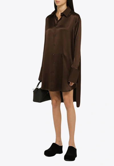 Shop Loewe Deconstructed Silk Shirt Dress In Brown
