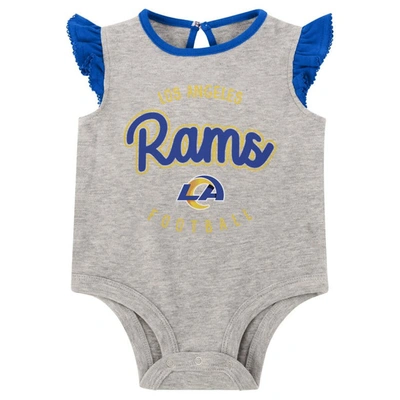 Shop Outerstuff Girls Infant Heather Gray/royal Los Angeles Rams All Dolled Up Three-piece Bodysuit, Skirt & Booties