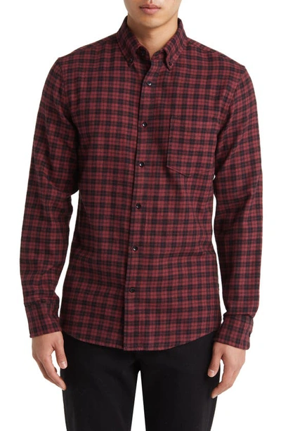 Shop Nordstrom Marcus Trim Fit Check Flannel Button-down Shirt In Burgundy- Black Marcus Plaid