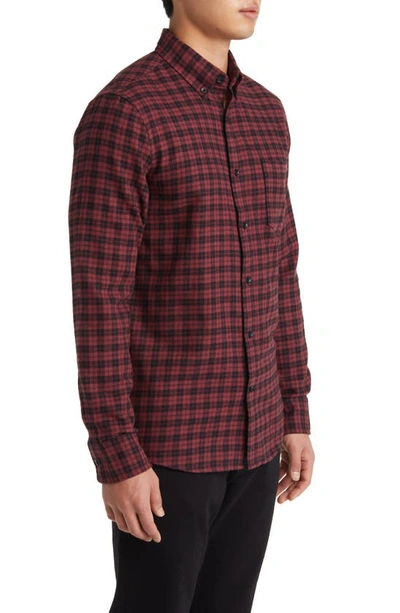 Shop Nordstrom Marcus Trim Fit Check Flannel Button-down Shirt In Burgundy- Black Marcus Plaid
