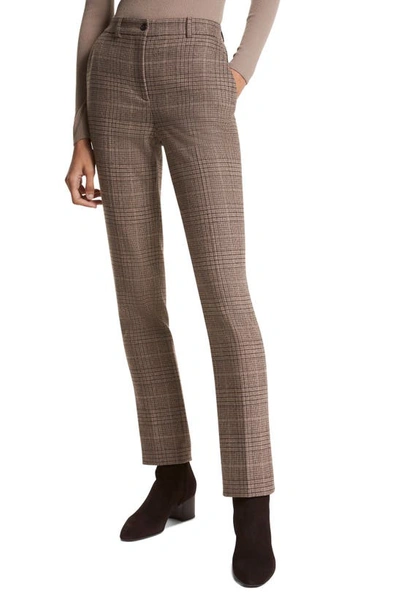 Shop Michael Kors Samantha Plaid Stretch Virgin Wool Pants In Mocha Multi