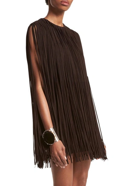 Shop Michael Kors Leather Fringe Shift Dress In Chocolate