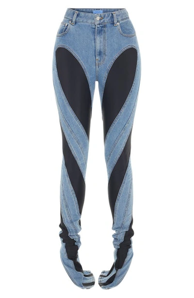 Shop Mugler Spiral High Waist Denim & Jersey Skinny Jeans In Medium Blue / Black