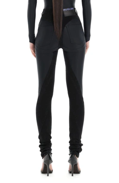 Shop Mugler Spiral High Waist Denim & Jersey Skinny Jeans In Black/ Black