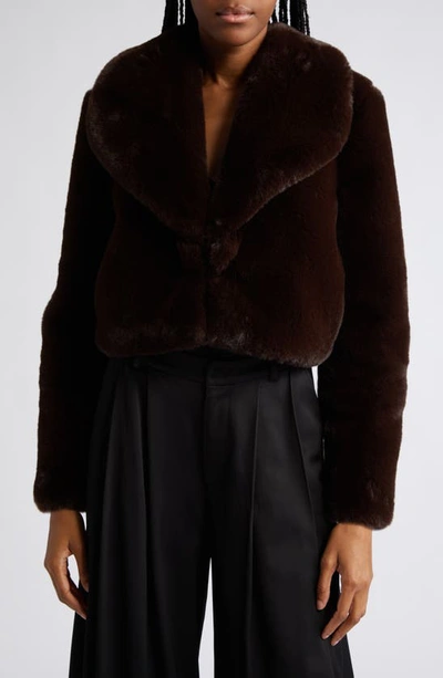 Shop L Agence Davy Crop Faux Fur Jacket In Ganache