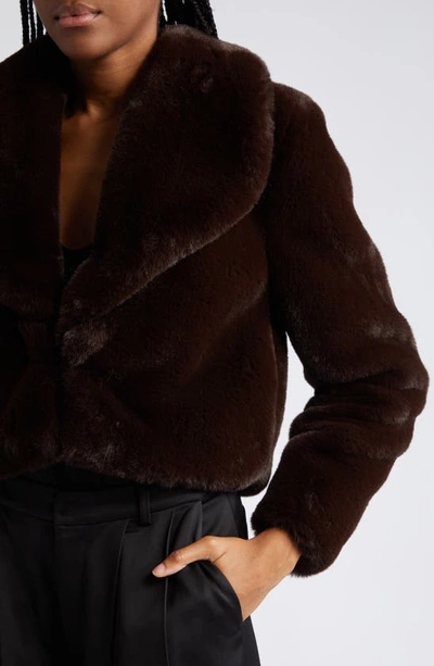 Shop L Agence Davy Crop Faux Fur Jacket In Ganache