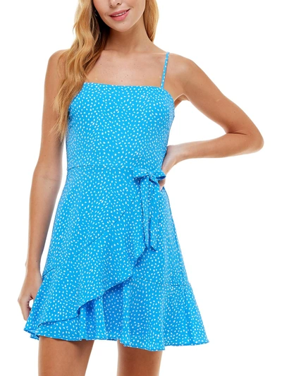 Shop City Studio Juniors Womens Crepe Polka Dot Fit & Flare Dress In Blue
