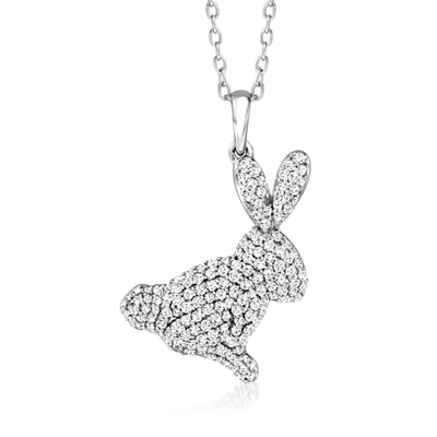 Shop Ross-simons Diamond Bunny Pendant Necklace In Sterling Silver In Multi