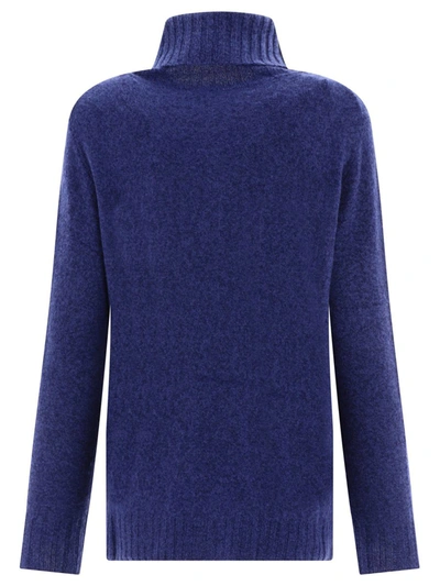 Shop Aspesi Turtleneck With Ribbed Details In Blue