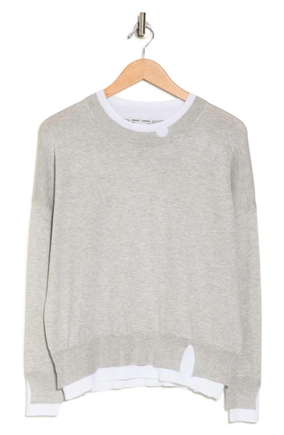 Shop Sweet Romeo Contrast Trim Pullover Sweater In H.grey/ White