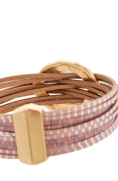 Shop Saachi Crystal Disc Faux Leather Bracelet In Pink
