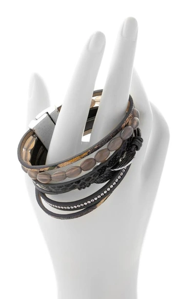 Shop Saachi Beaded Agate Leather Bracelet In Grey