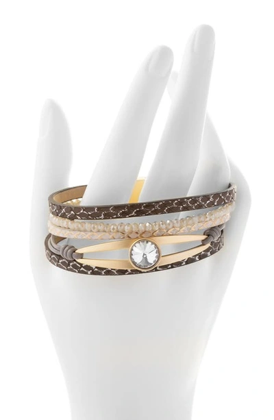 Saachi Crystal Leather Bracelet In Brown