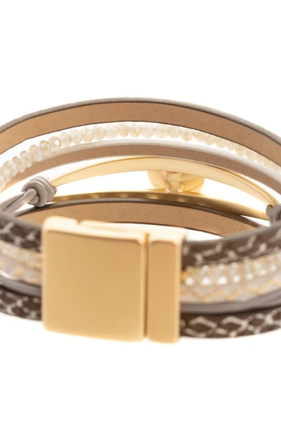 Saachi Crystal Leather Bracelet In Brown