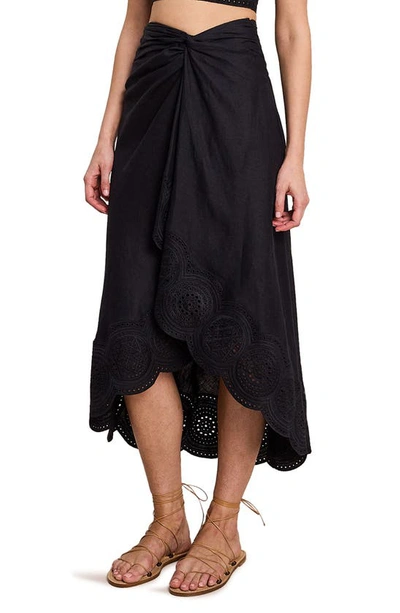 Shop A.l.c Heather Asymmetric Hem Linen Skirt In Black/ Black