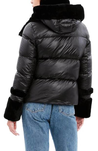 Shop Dawn Levy Harper Puffer Jacket With Genuine Shearling Trim In Black