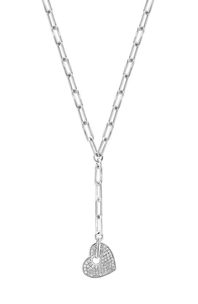 Shop Effy Sterling Silver Pavé Diamond Heart Y-necklace