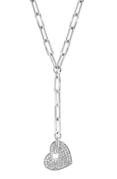 Shop Effy Sterling Silver Pavé Diamond Heart Y-necklace