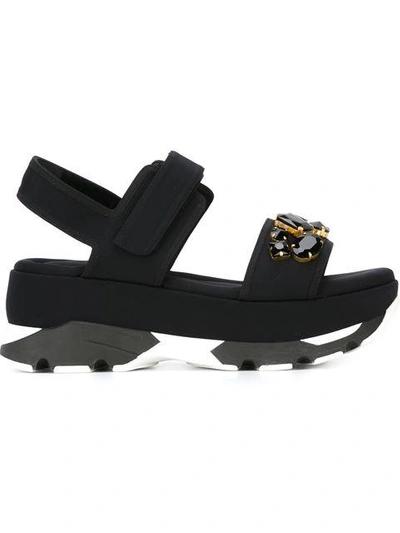 Shop Marni Embellished Wedge Sandals - Black