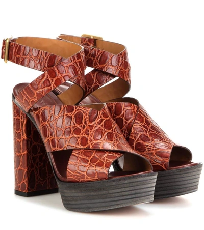 Shop Chloé Embossed Leather Sandals In Maedariee Peel