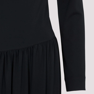 Shop Lanvin Ls Drape Midi Dress In Black