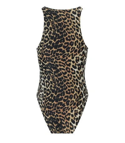 Shop Ganni Leopard-print Cut-out Swimsuit In Brown