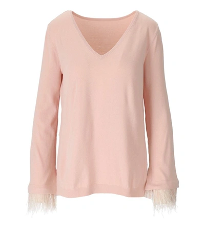 Shop Twinset Pink Jumper With Feathers