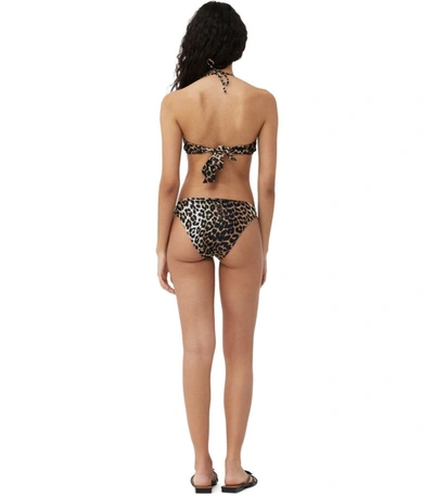 Shop Ganni Leopard Print Bandeau Bikini Top In Brown