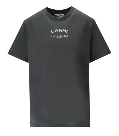 Shop Ganni Relaxed O-neck Grey T-shirt
