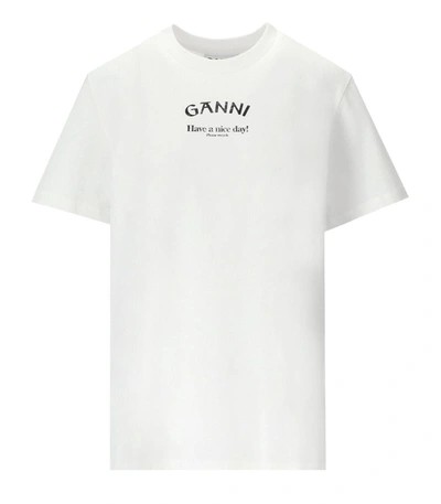 Shop Ganni Relaxed O-neck White T-shirt
