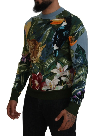Shop Dolce & Gabbana Multicolor Jungle Wool Pullover Logo Men's Sweater