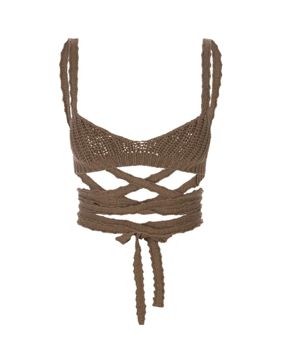Shop Alanui Palm Springs Knitted Bra In Brown