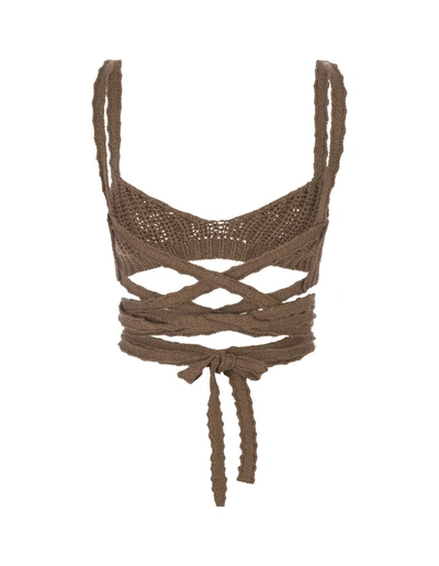 Shop Alanui Palm Springs Knitted Bra In Brown