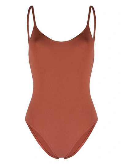 Shop Eres One-piece Swimsuit With Back Neckline In Brown