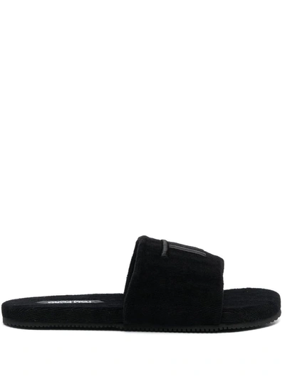 Shop Tom Ford Velvet-effect Mules With Embroidered Logo In Black