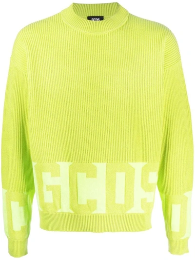 Shop Gcds Sweater With Intarsia Knit Logo In Green