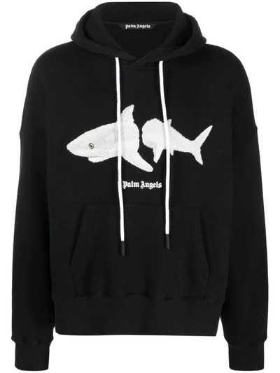 Shop Palm Angels White Shark Hooded Sweatshirt In Black