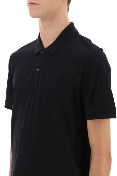 Shop Hugo Boss Boss Organic Cotton Polo Shirt In Black