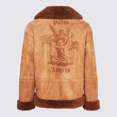 Shop Palm Angels Brown Wool Suede Jacket In Beige