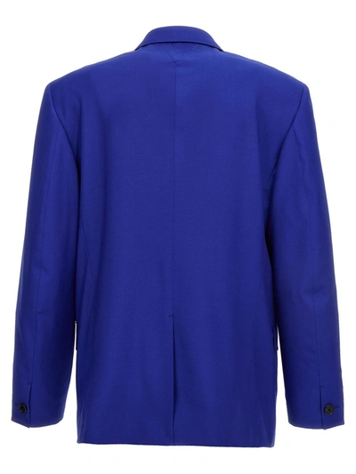 Shop Versace Single-breasted Blazer Jacket In Blue