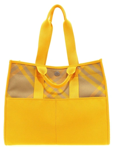 Shop Burberry Check Shopping Bag In Yellow
