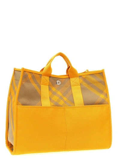 Shop Burberry Check Shopping Bag In Yellow