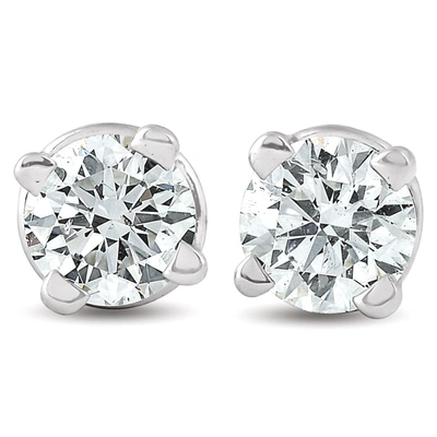 Pompeii3 1/3ct T. W. Round Cut Natural Diamond Screw Back Studs 14k White Gold In Multi